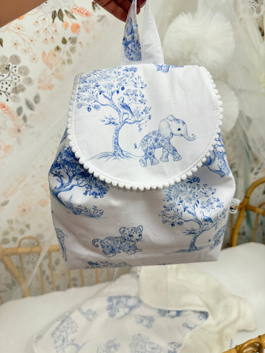 sac à dos toile de jouy savane bleu