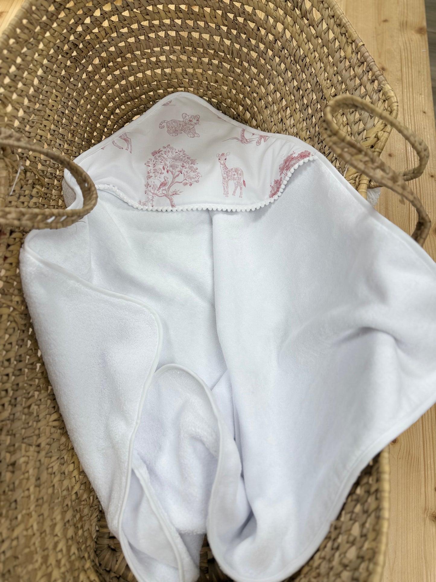 Cape de bain savane toile de jouy rose