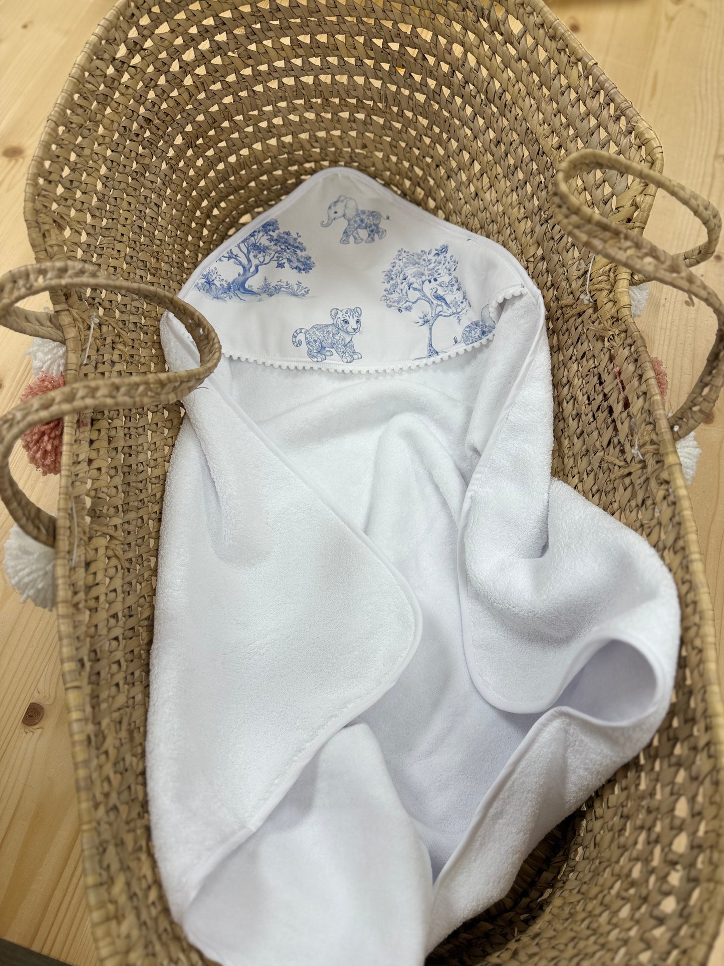 cape de bain savane toile de jouy bleu