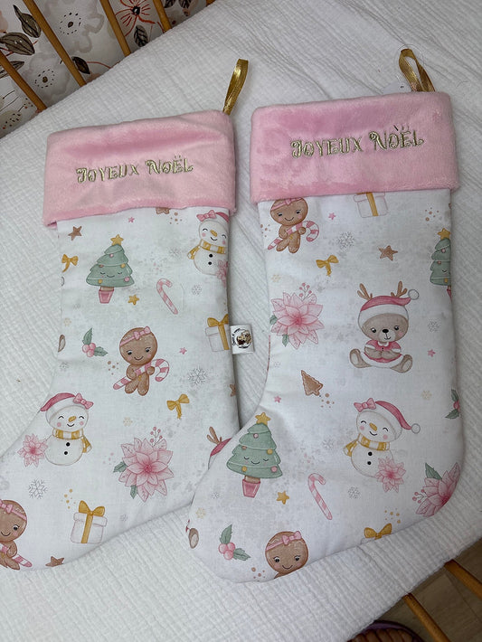 Chaussette de noel  rose