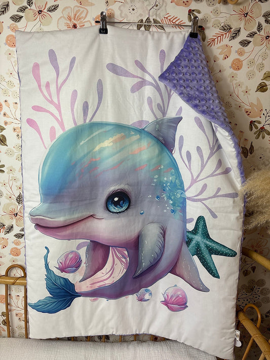 Couverture dauphin à et minky parme