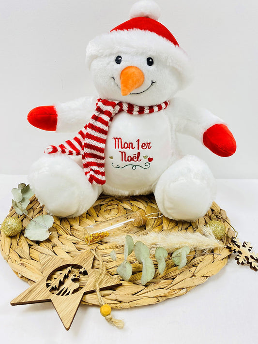 Peluche bonhomme de neige brodé 1er noel