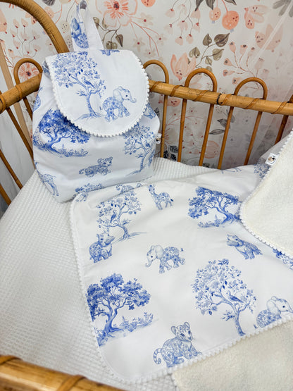 sac à dos toile de jouy savane bleu