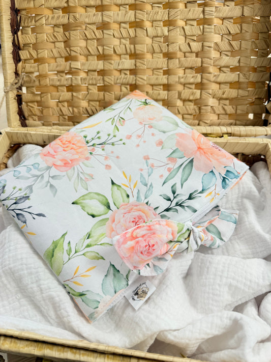 Pochette à livre poche fleurs pêche