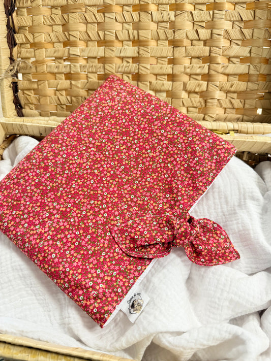 Pochette à livre poche fleurs rouges
