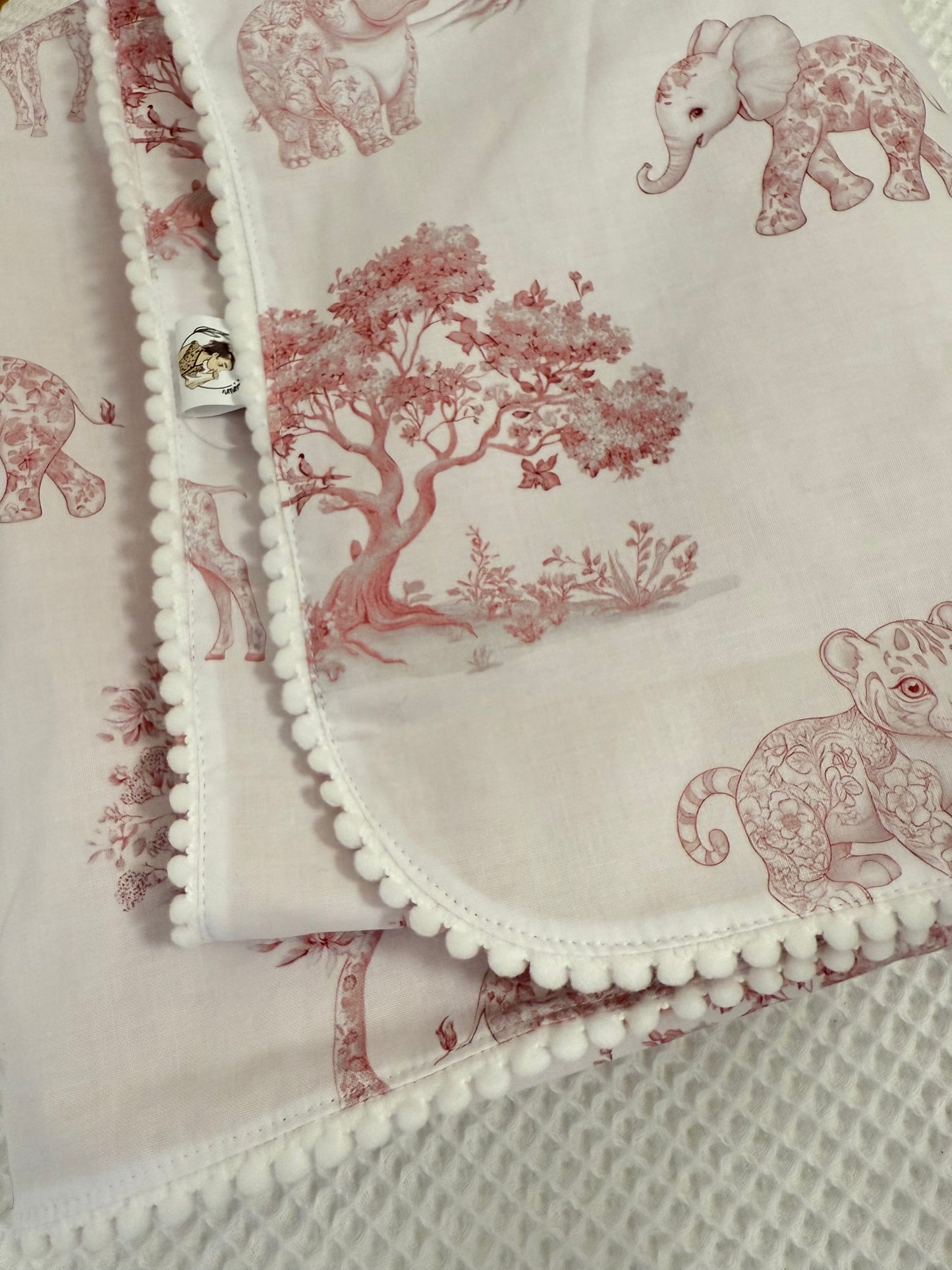 Plaid toile de jouy savane rose teddy vieux rose