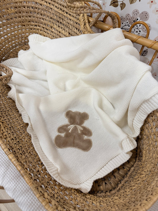 Plaid écru ,ourson beige